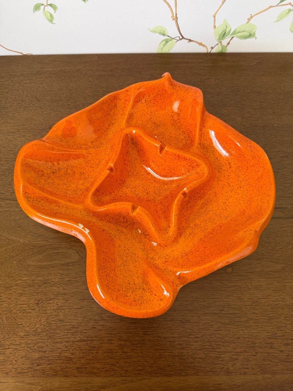 Mid Century Orange Speckled Ceramic Ashtray - Catchall